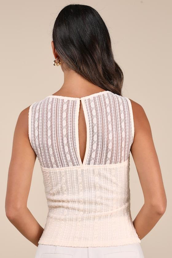 Aleysa Cream Floral Lace Tank Top Product Image