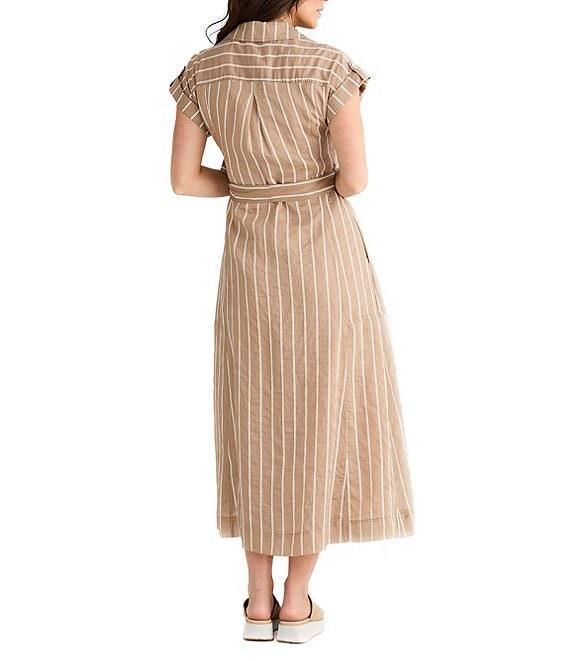 Brave + True Portia Short Sleeve Striped Collared Button Front Midi Dress Product Image