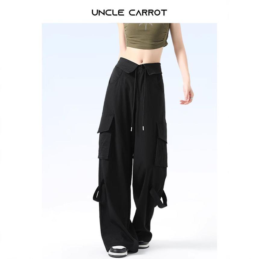 High Rise Plain Pocket Straight-Fit Wide-Leg Sweatpants Product Image
