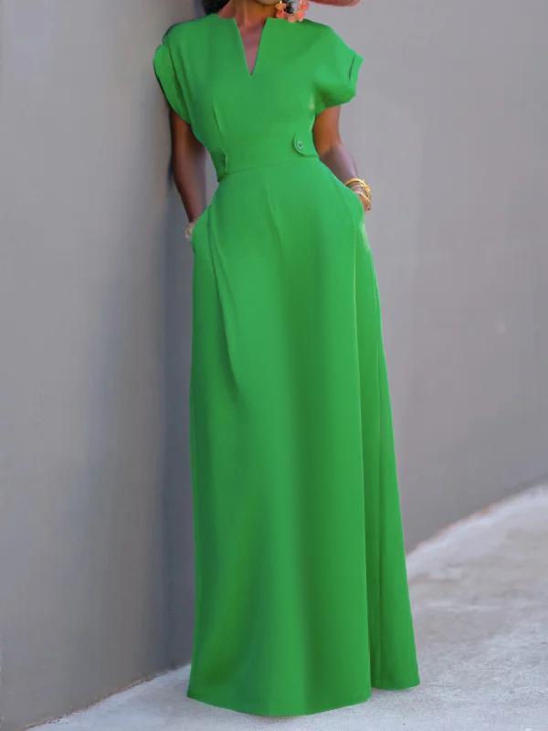 Flying Sleeves Solid Color Split-Joint V-Neck Evening Dresses Maxi Dresses Product Image