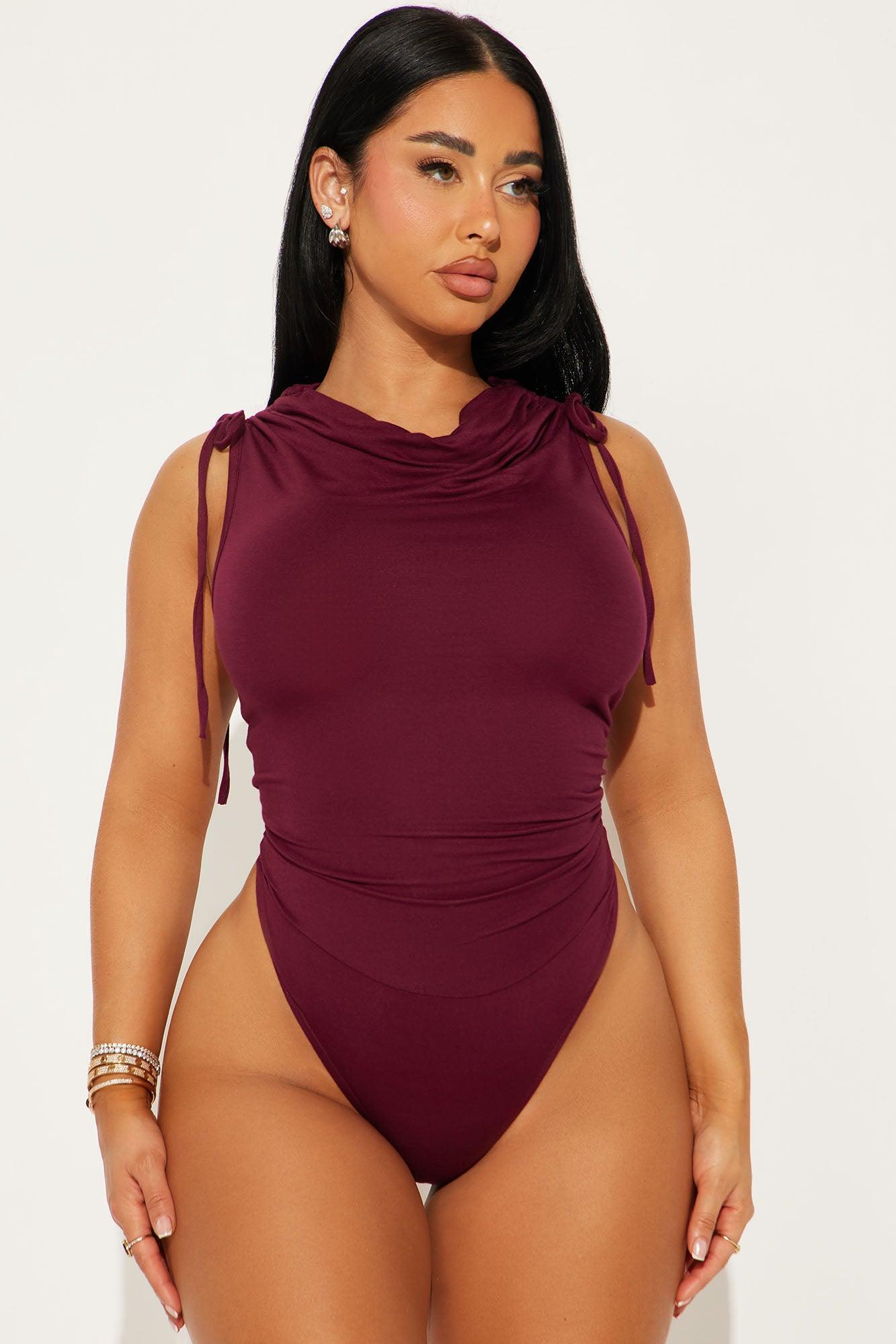 Adelyn Tie Shoulder Bodysuit - Burgundy Product Image