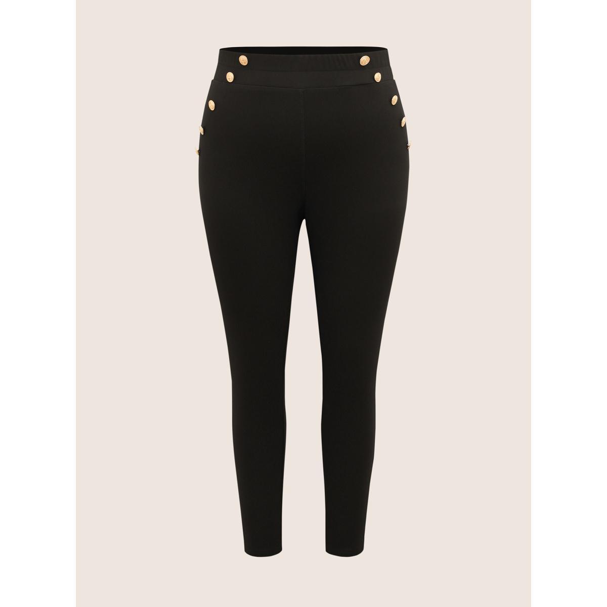 Plus Size High Rise Metal Detail Skinny Leggings Women Black At the Office High stretch High Rise Work Leggings BloomChic 28/5X Product Image