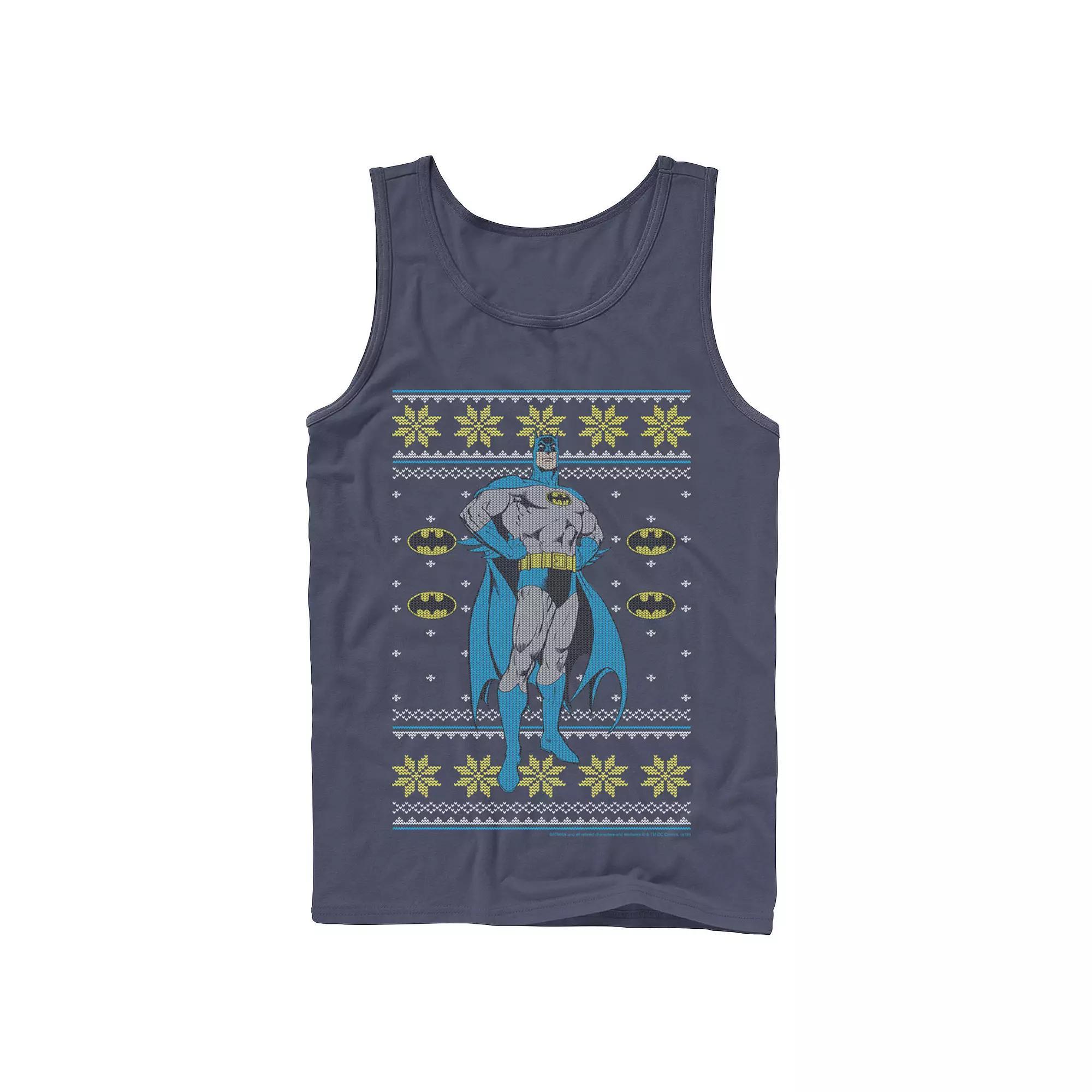 Men's DC Comics Batman Power Stance Christmas Sweater Style Tank Top, Size: Large, Black Product Image