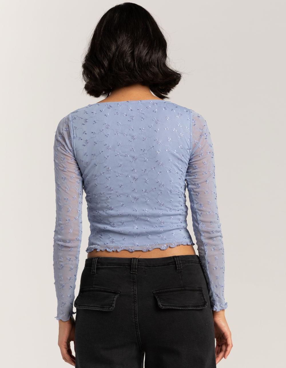 FULL TILT Embroidered Mesh Womens Long Sleeve Top - LAVENDAR Product Image