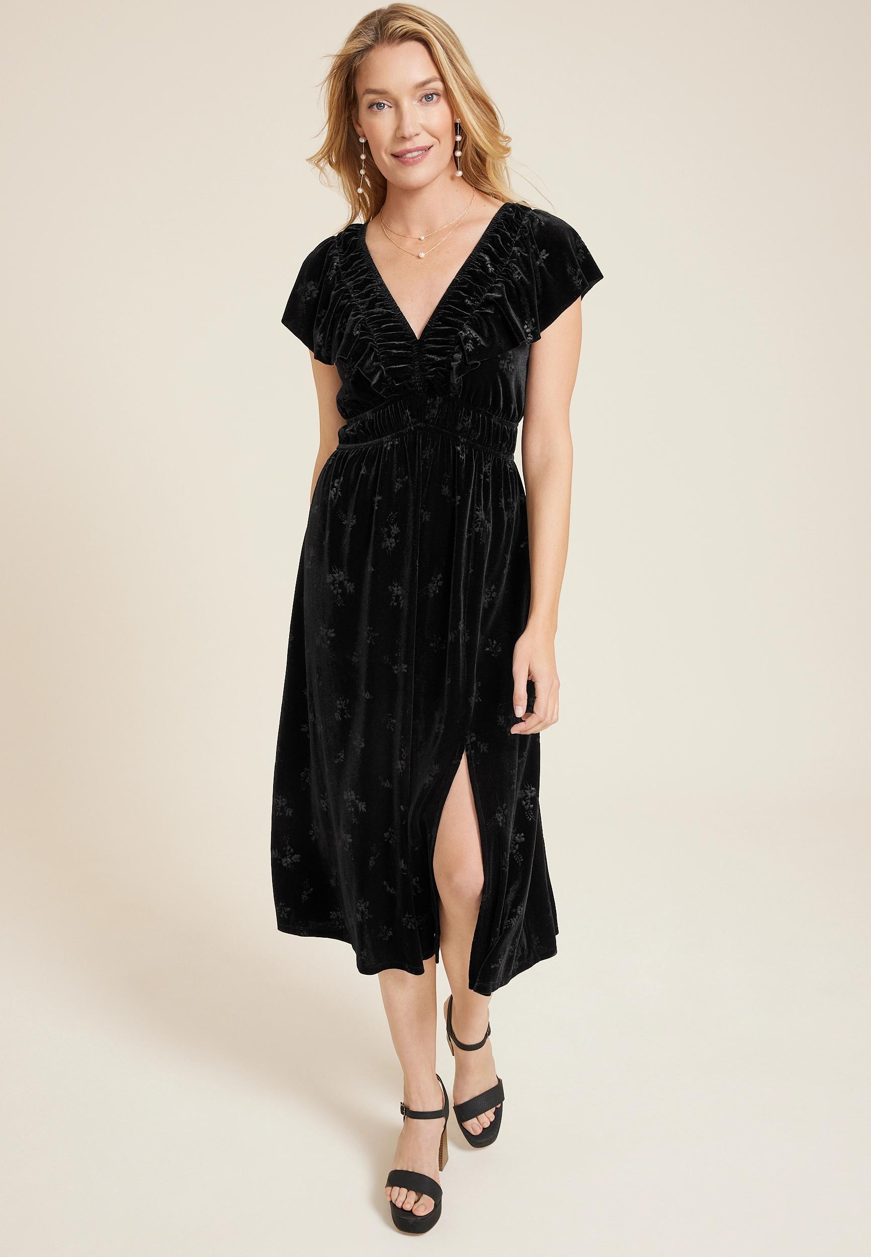Maurices Womens Velvet Jacquard Midi Dress Red Size X Small Product Image