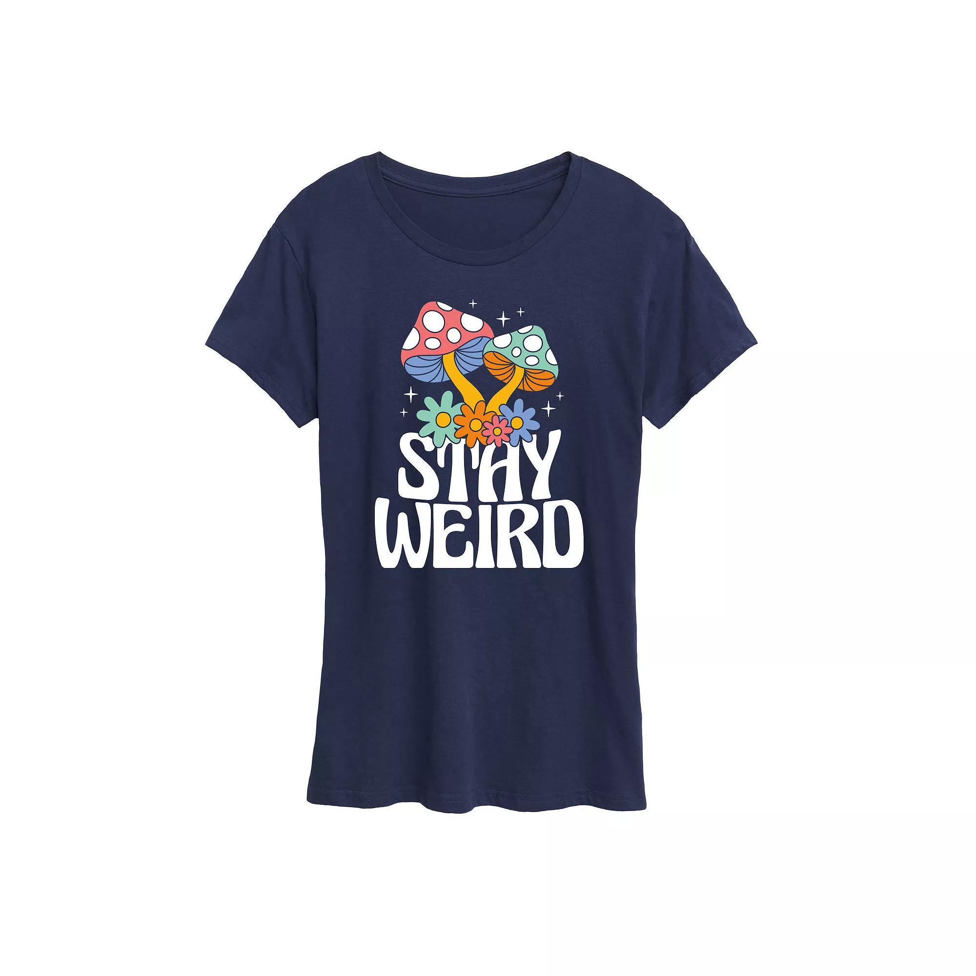 Womens Stay Weird Mushrooms Graphic Tee, Girls Heather Grey Product Image