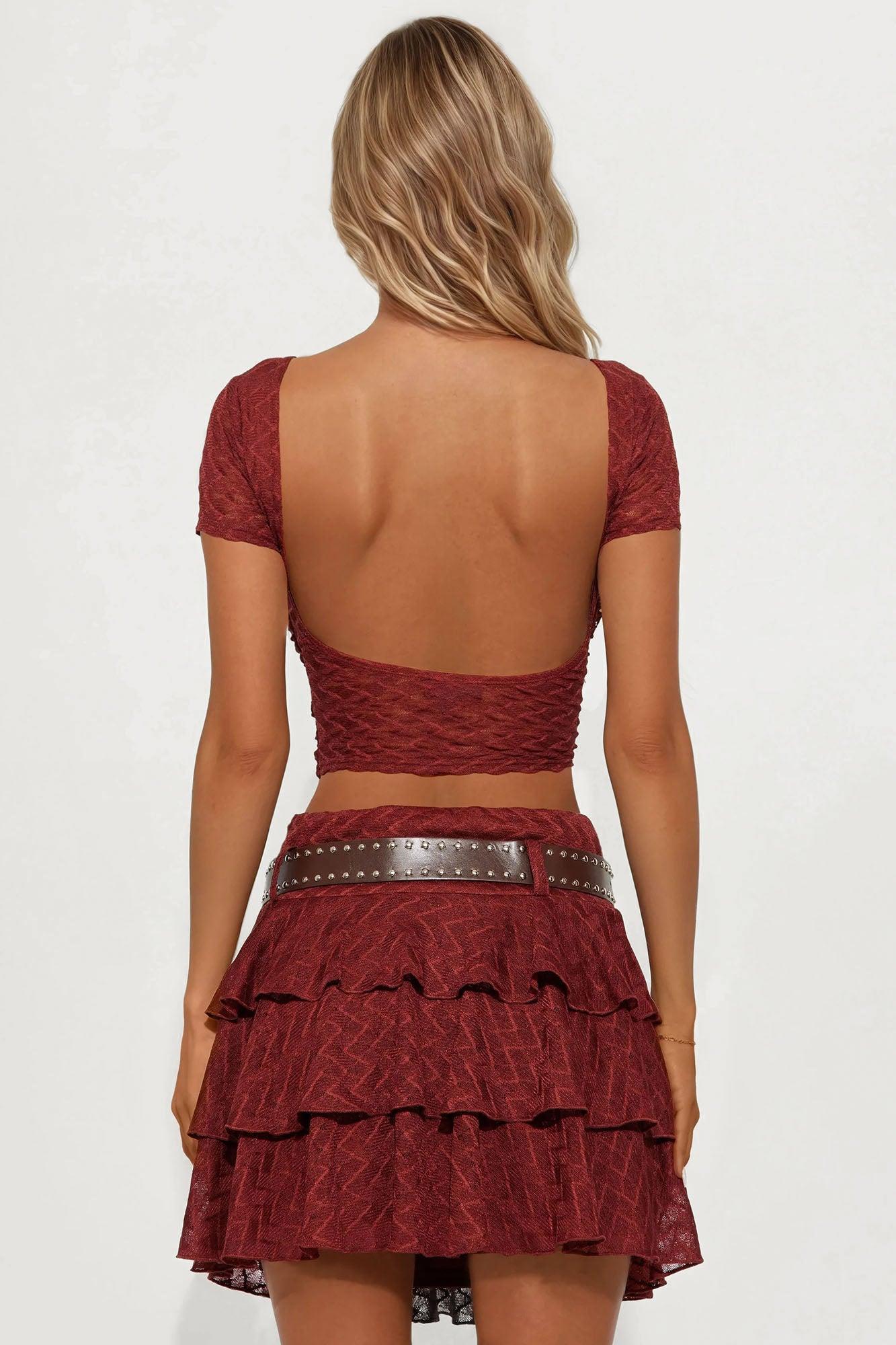 Night Out Belted Lace Mini Skirt Set - Rust Product Image