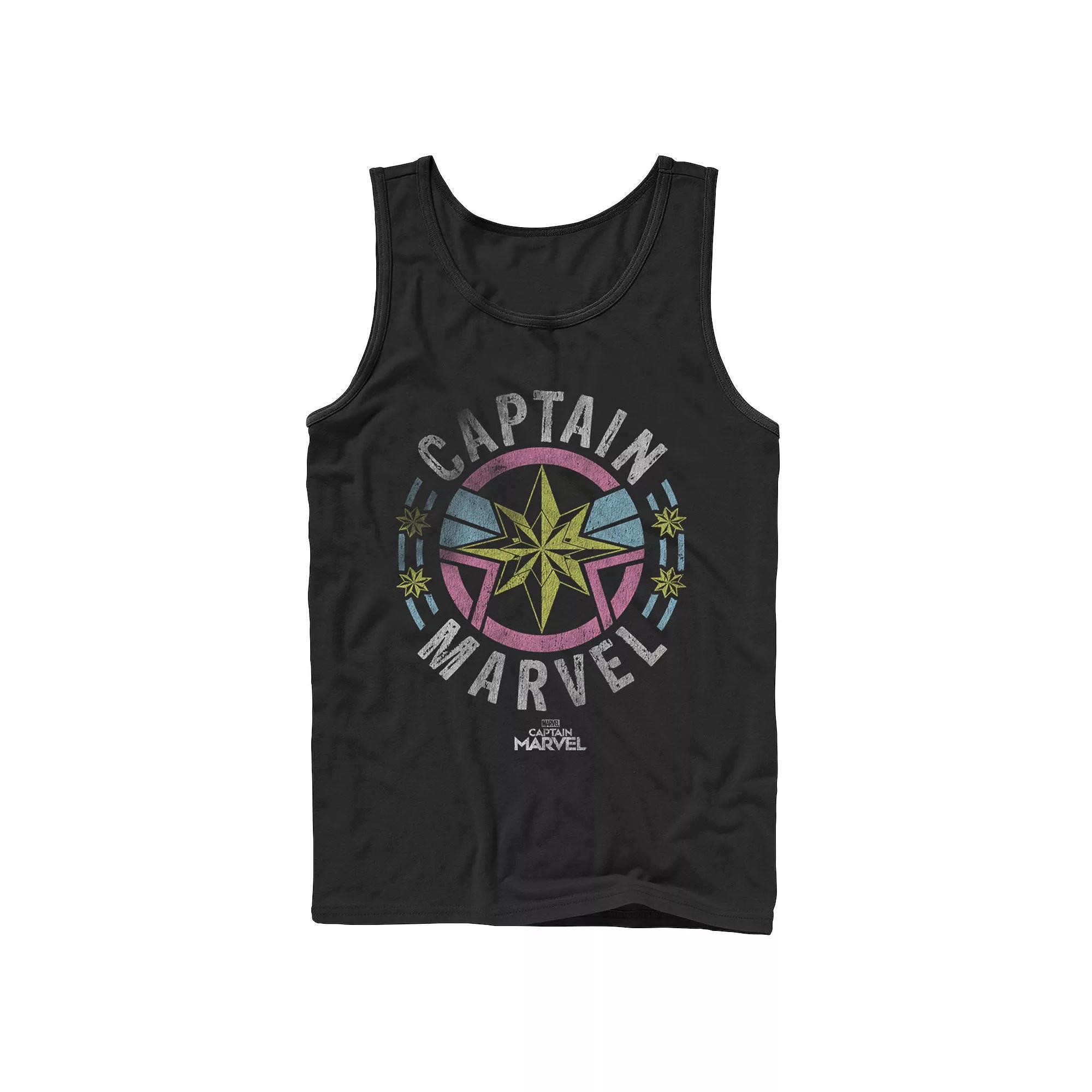 Men's Captain Marvel Retro Badge Tank Top, Size: Large, Black Product Image