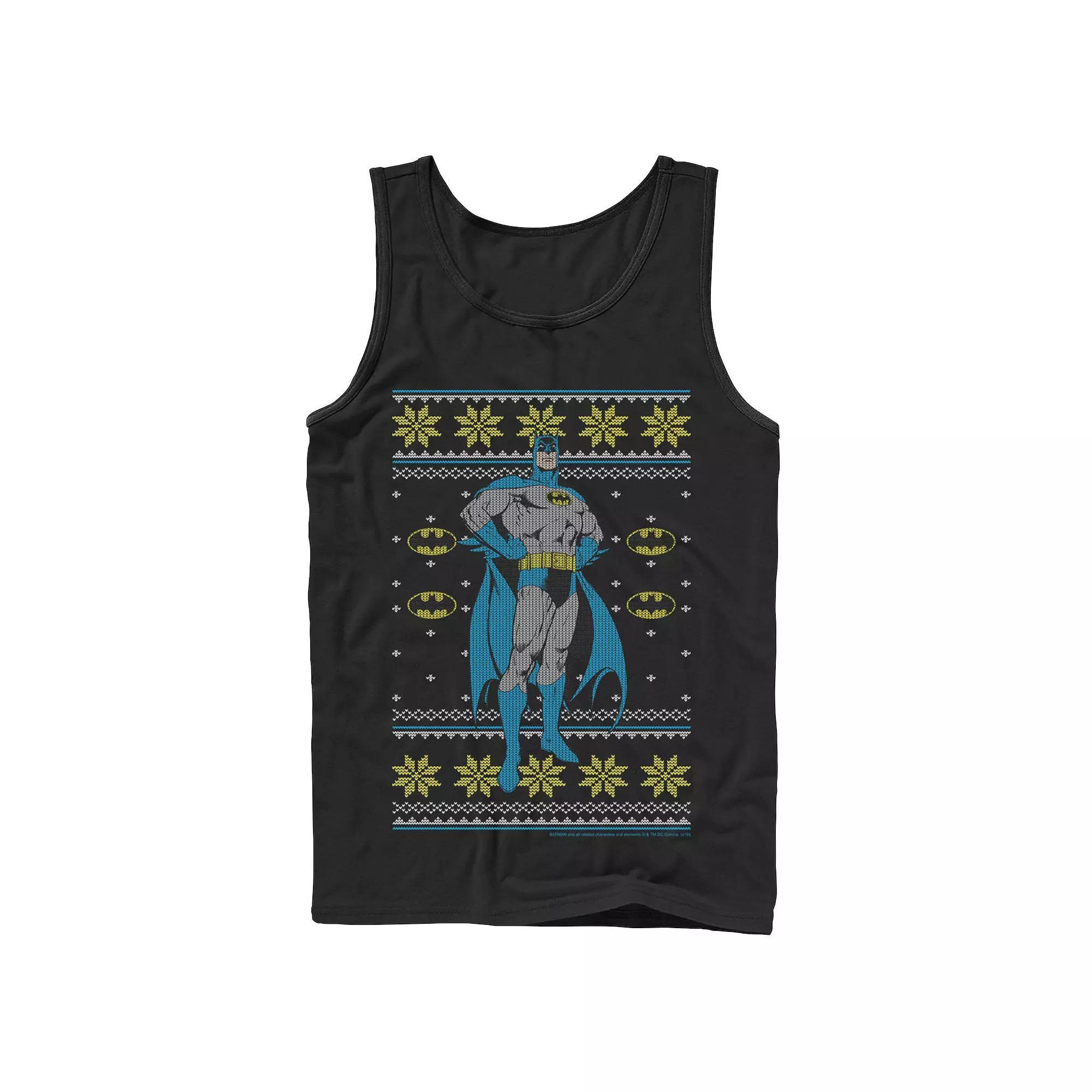 Men's DC Comics Batman Power Stance Christmas Sweater Style Tank Top, Size: Large, Black Product Image