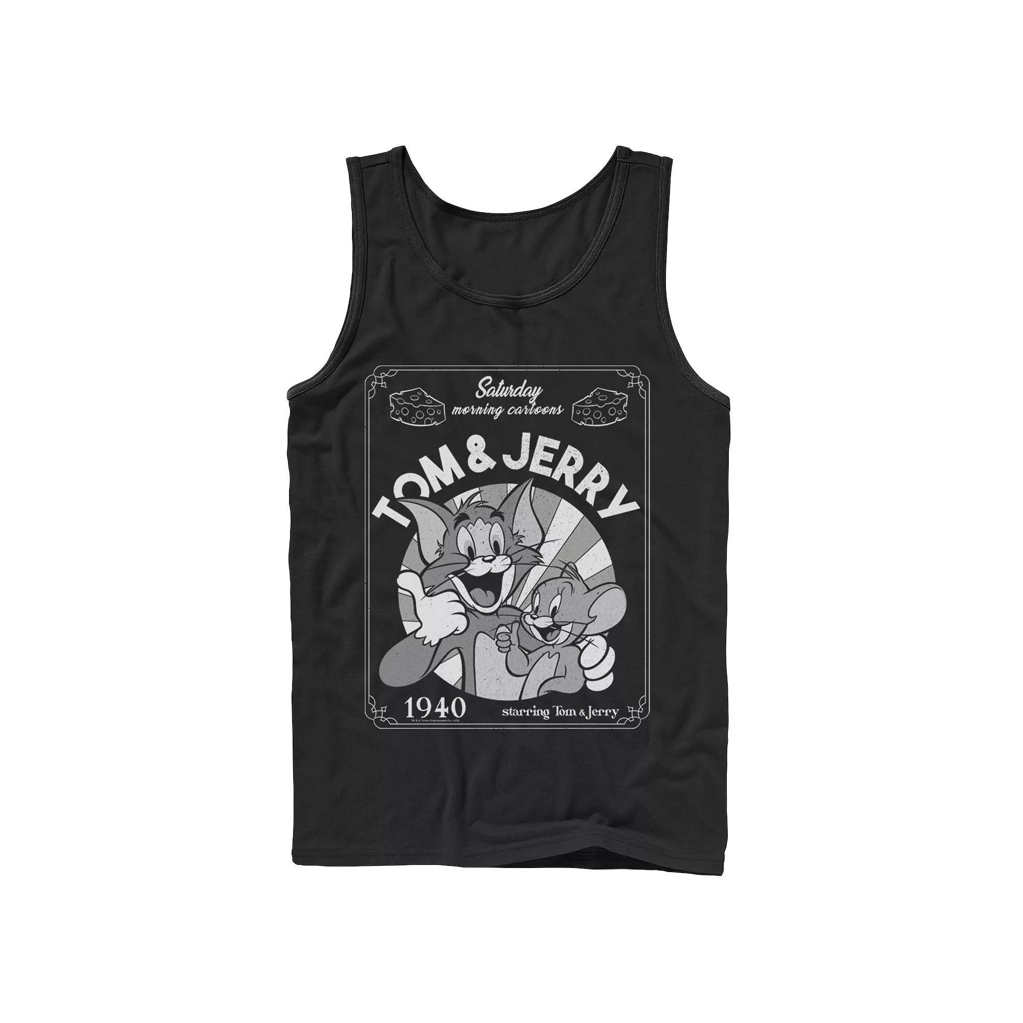 Men's Tom And Jerry Saturday Morning Cartoons 1940 Portrait Tank Top, Size: XL, Black Product Image