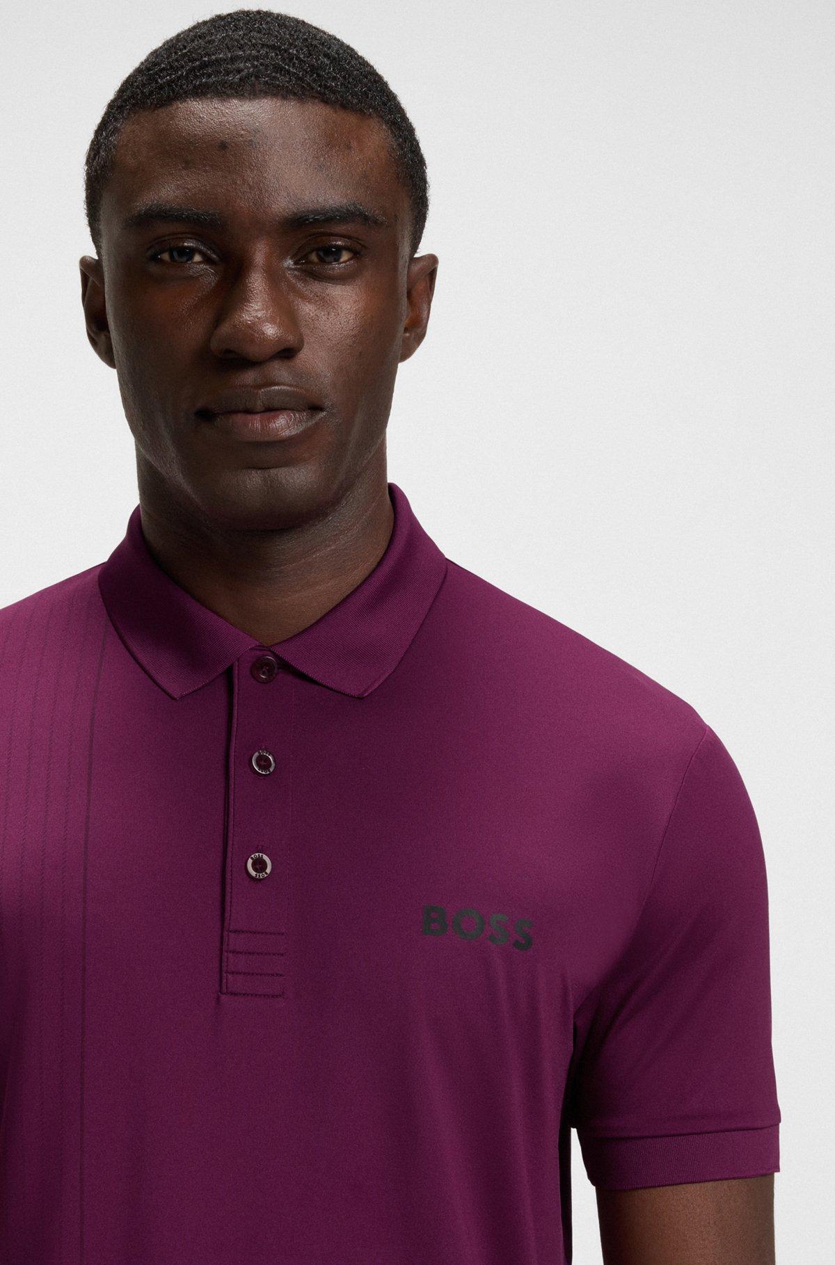BOSS - Active quick-dry polo shirt with check artwork - Pink Product Image