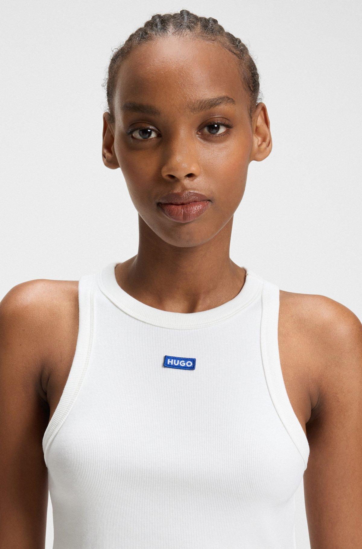 Tank top in ribbed stretch cotton with logo badge Product Image