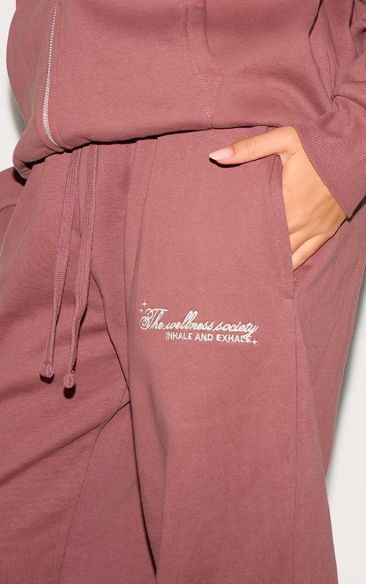 Mauve Healthy Body & Mind Premium Embroidered Oversized Wide Leg Sweatpants Product Image