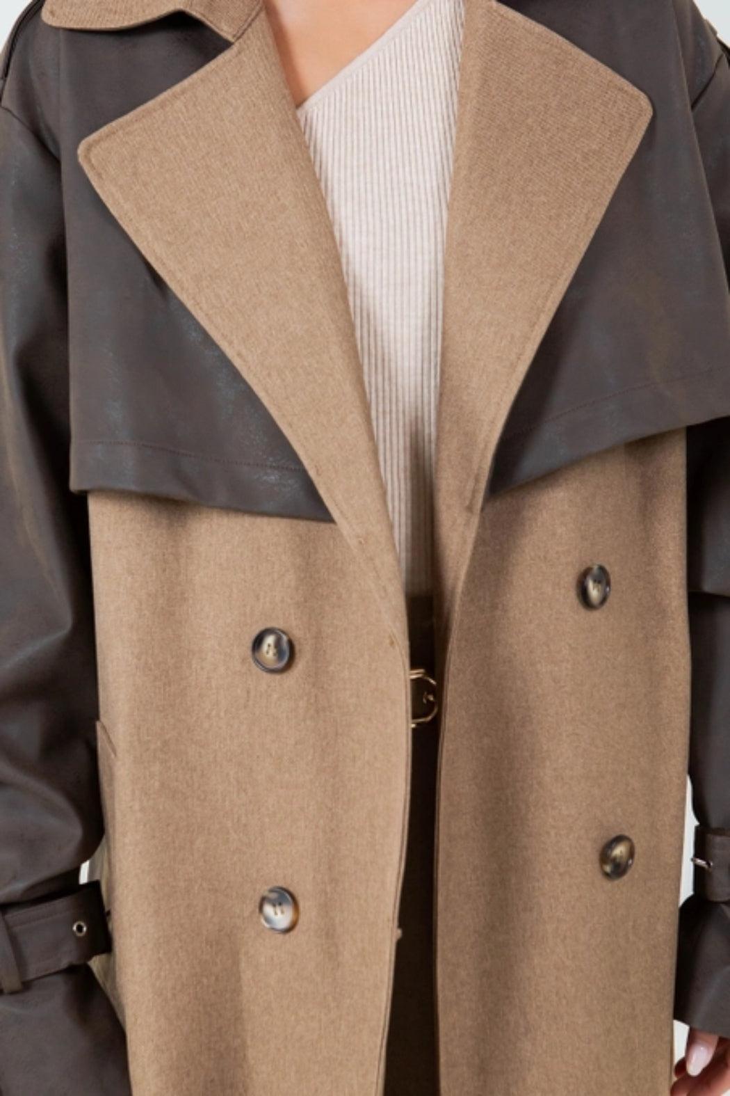 Leather Contrast Trench Coat Product Image