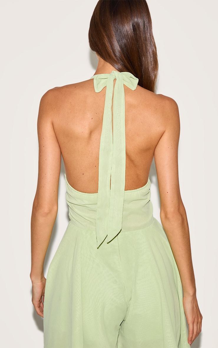 Pale Lime Chiffon Halterneck Corset Detail Skort Romper Product Image