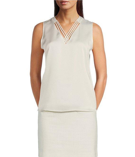 KARL LAGERFELD PARIS Woven V-Neck Crisscross Sleeveless Top Product Image