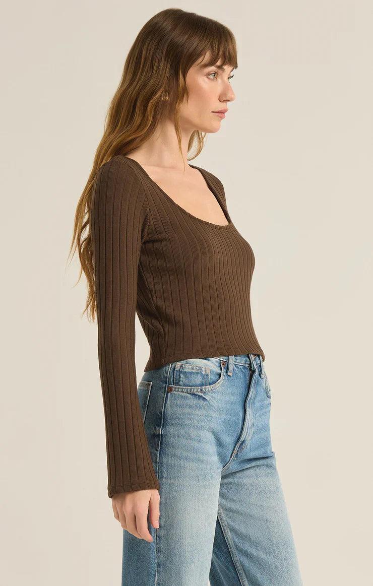 Z Supply Madeline Rib Top in Dark Chocolate Product Image