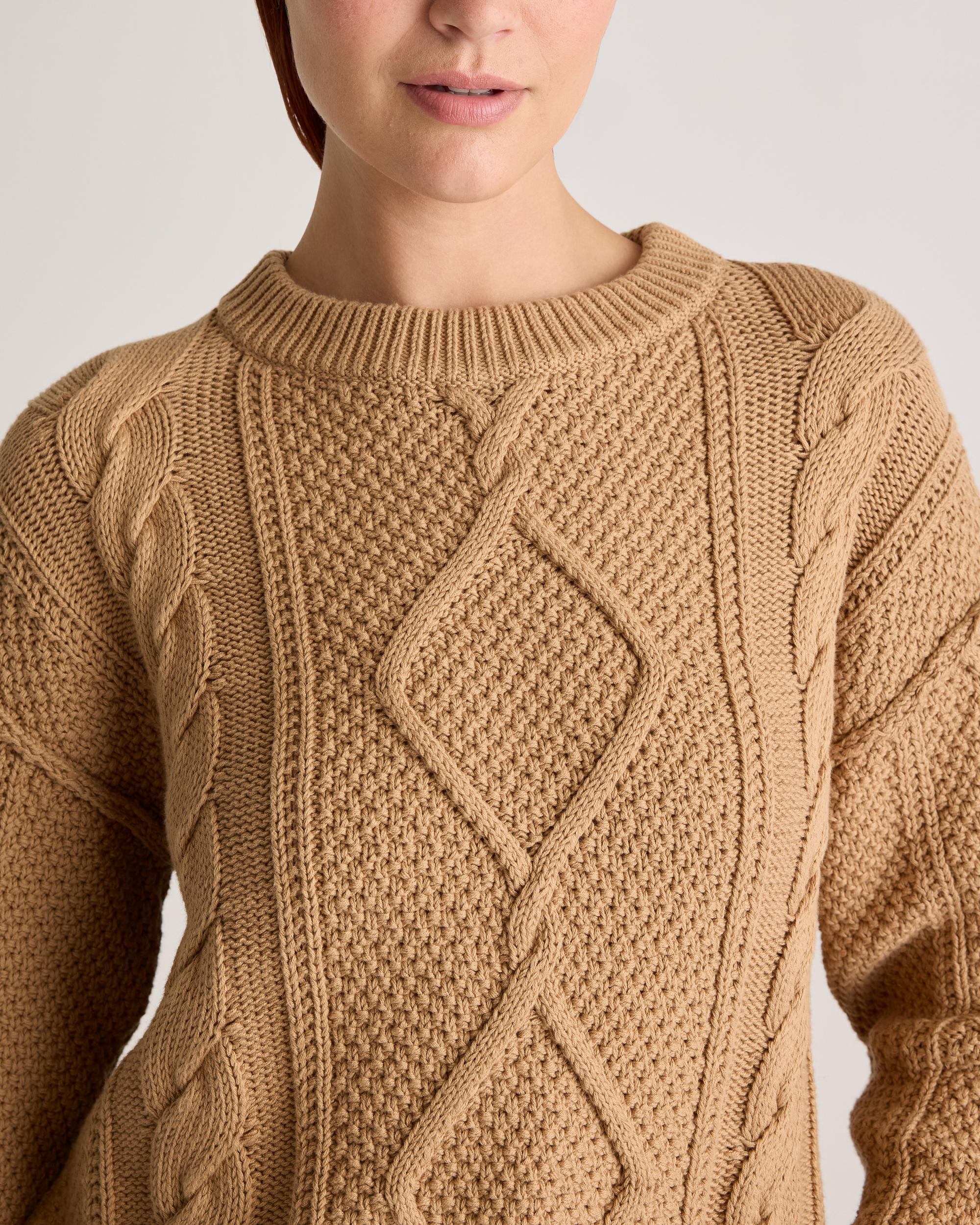 Quince | Women's Cropped Cable Crew Sweater Size XS, Organic Cotton Product Image