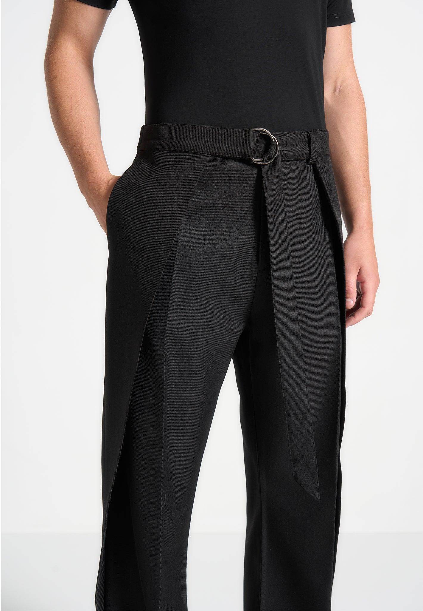Charles - Relaxed Fit Wrap Leg Tailored Trousers - Black Male Product Image
