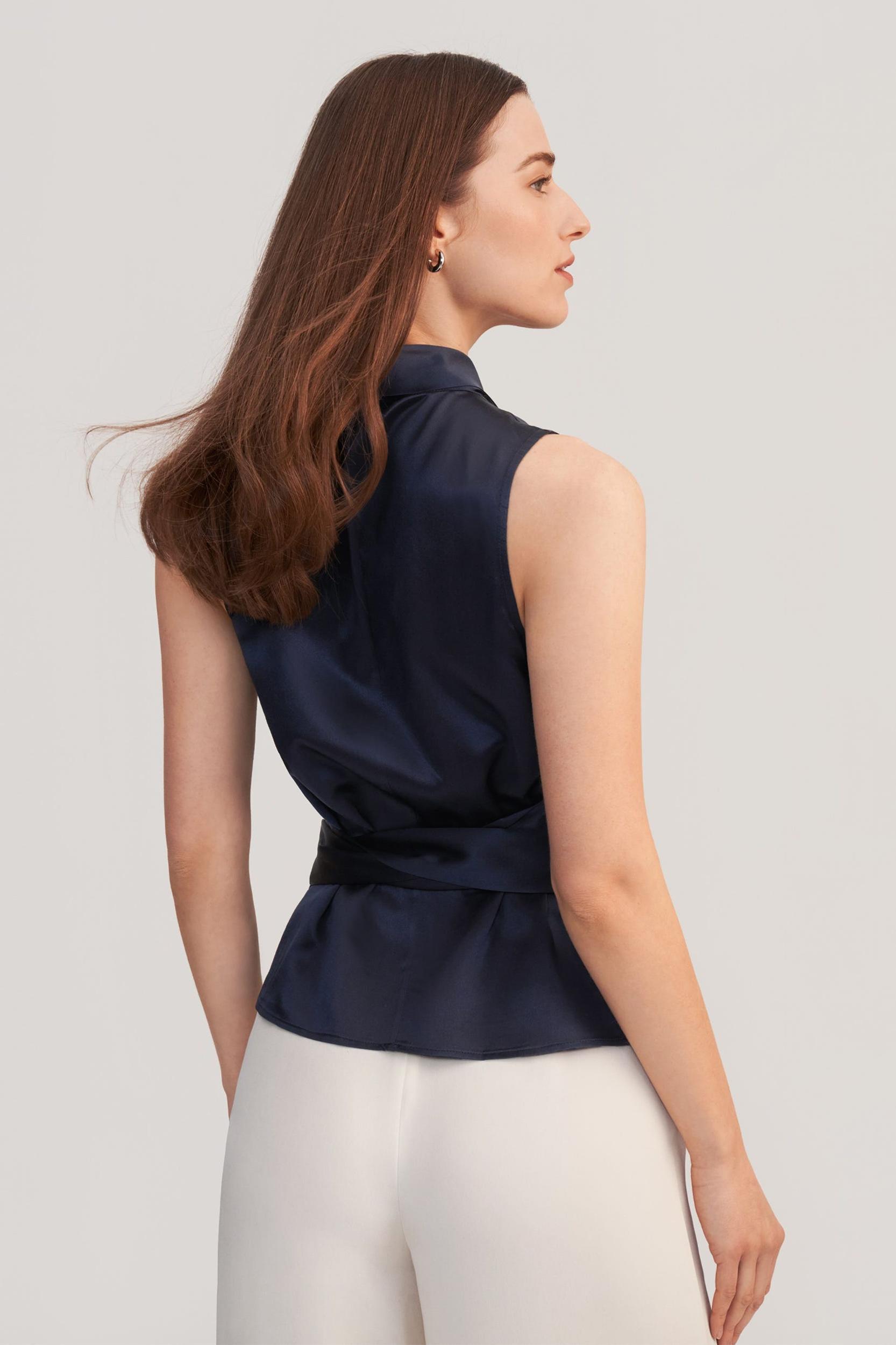 Women Elegant Silk Wrap Blouse Product Image