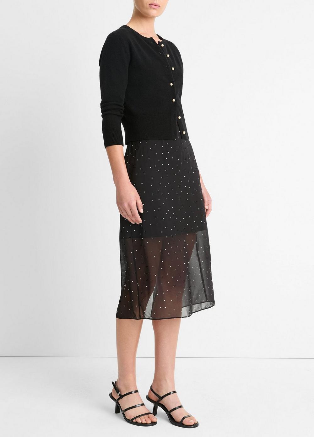 Womens Dot-Print Sheer Stretch-Silk Overlay Skirt, Black/grey, Size 8 Vince Product Image