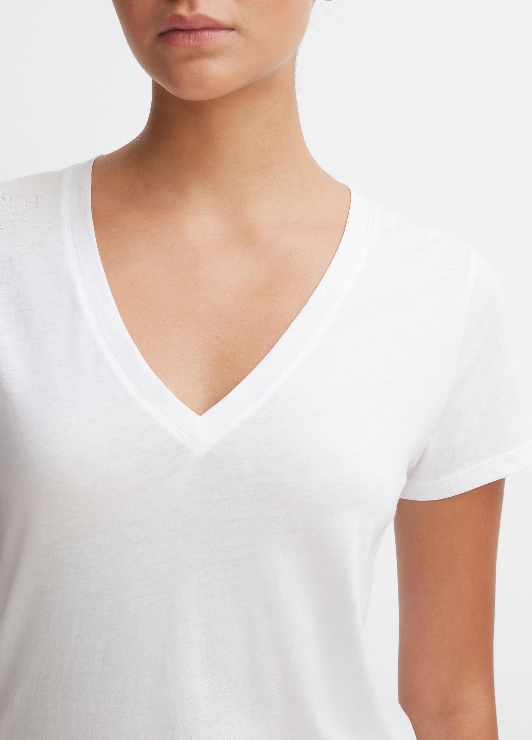 Womens Essential Pima Cotton V-Neck T-Shirt, Optic White, Size S Vince Product Image