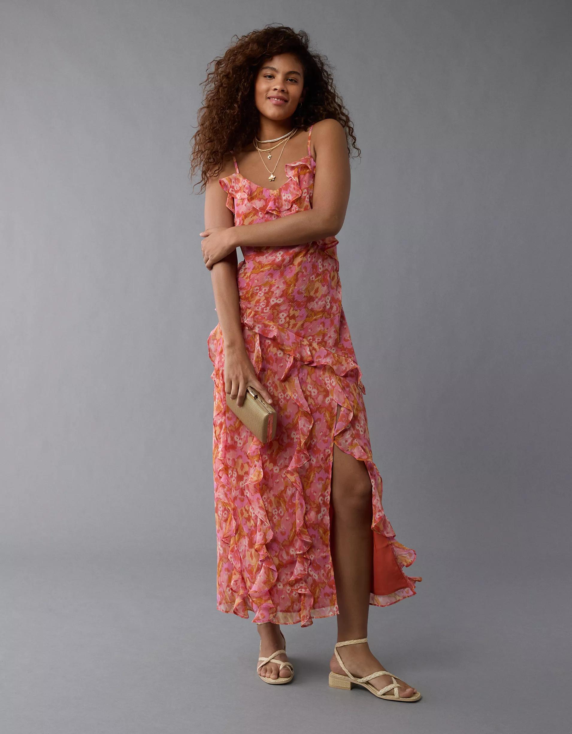 AE Ruffle Maxi Slip Dress Product Image