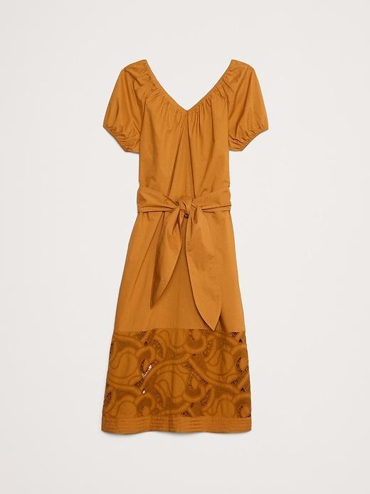 Embroidered Cotton Poplin Ruched Dress Product Image