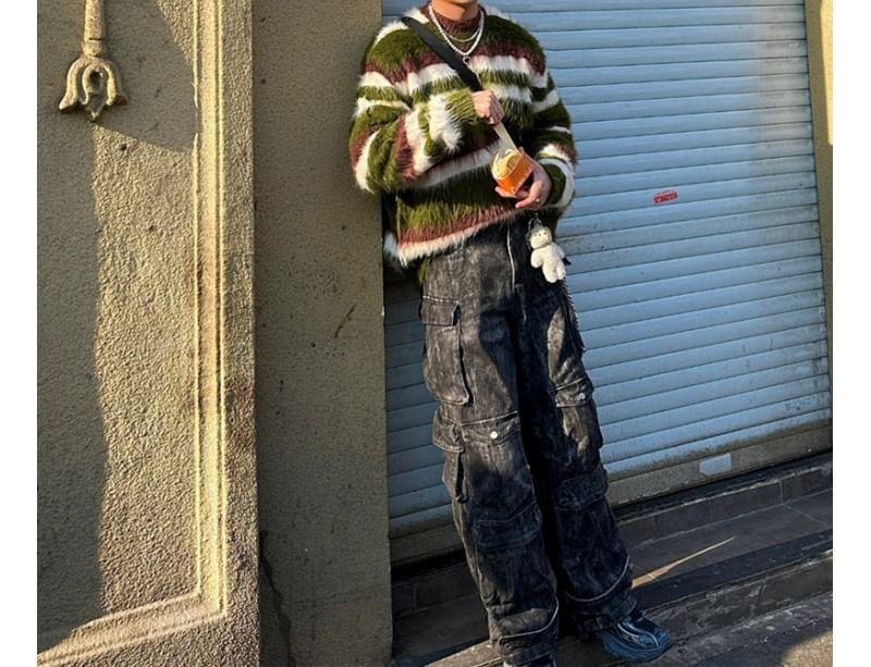 Long-Sleeve Crew Neck Striped Sweater Product Image