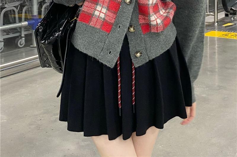 V-Neck Plaid Panel Button-Up Top Product Image