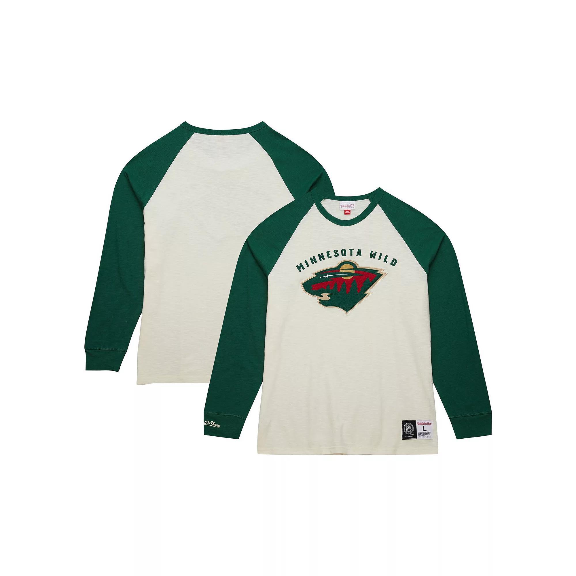 Men's Mitchell & Ness Cream Minnesota Wild Legendary Slub Vintage Raglan Long Sleeve T-Shirt, Size: Medium, Beige Product Image