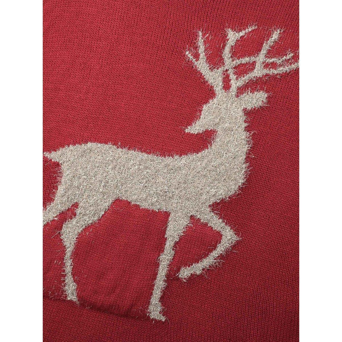 Plus Size Fuzzy Reindeer Motif Crew-Neck Pullover Scarlet Women Casual Loose Long Sleeve Round Neck Everyday Pullovers BloomChic 22-24/3X Product Image