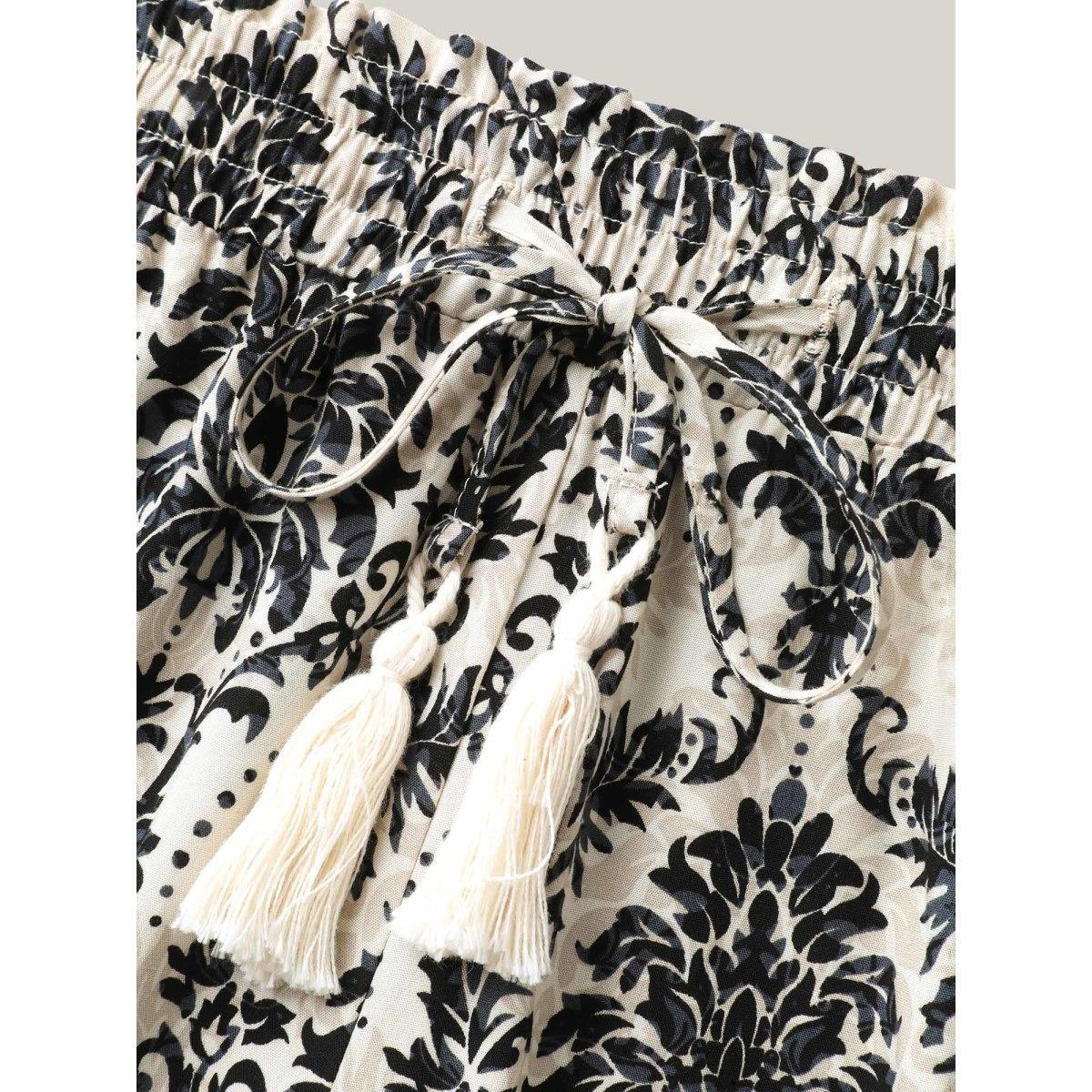 Plus Size Damask Print Shirred Tie Jogger Pants Women Midnight Resort Bodycon Mid Rise Vacation Pants BloomChic 26/4X Product Image