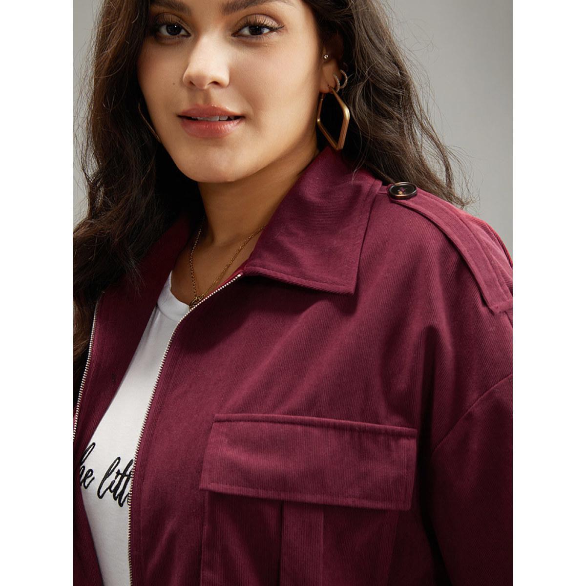 Plus Size Plain Pocket Zipper Elastic Cuffs Jacket Women Scarlet Elastic cuffs Pocket Dailywear Jackets BloomChic 28/5X Product Image