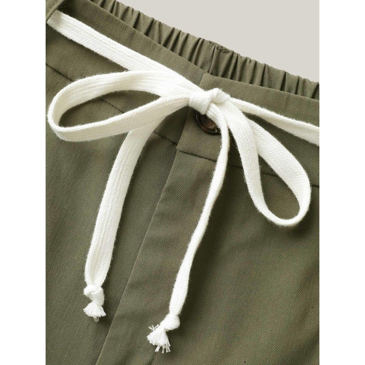 Plus Size Drawstring Pockets Wide-Leg Pants Women ArmyGreen Casual Wide Leg Mid Rise Everyday-Casual Pants BloomChic 30/6X Product Image
