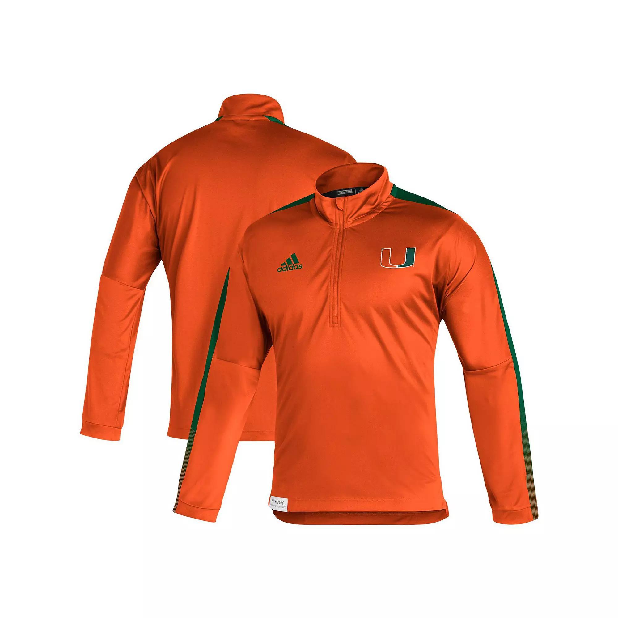 Men's adidas Orange Miami Hurricanes 2021 Sideline Primeblue Quarter-Zip Jacket, Size: XL Product Image