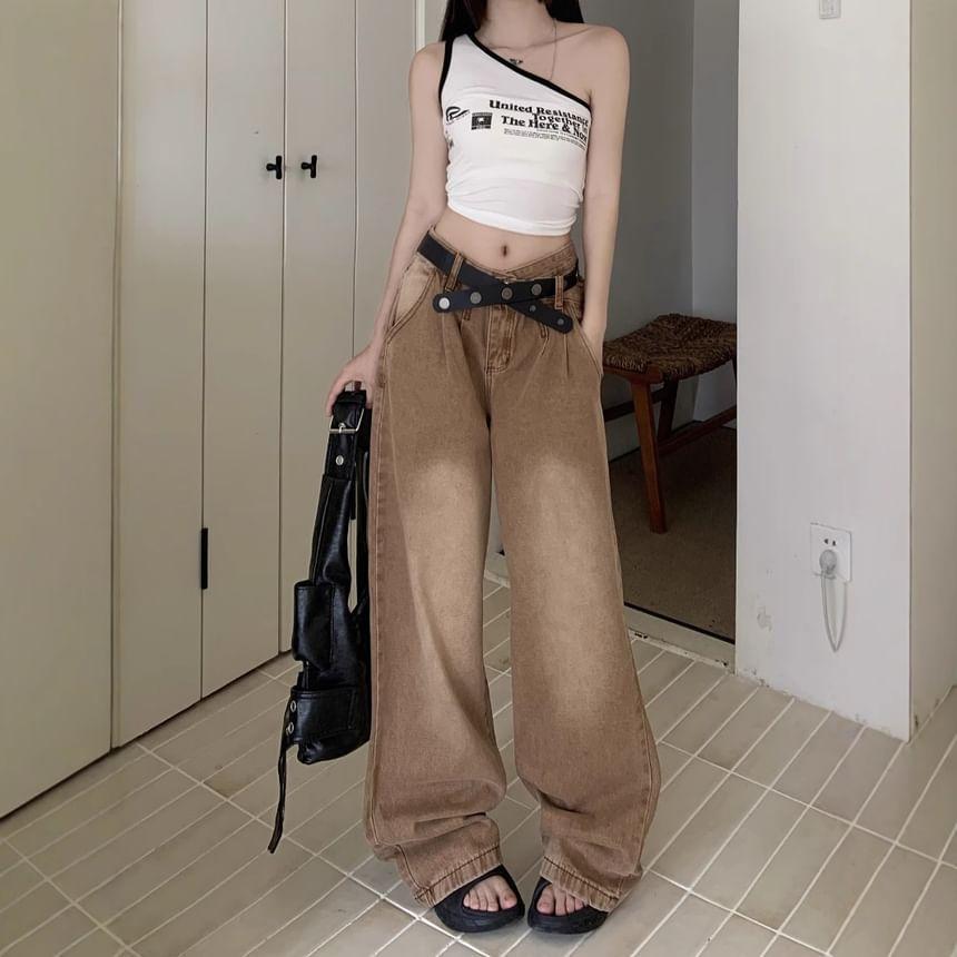 High Rise Washed Wide Leg Jeans Product Image