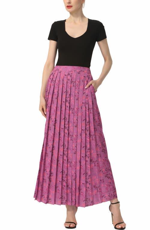 Kimi & Kai Women's Print Box Pleat Maxi Skirt in Purple Pink at Nordstrom, Size X-Large Product Image