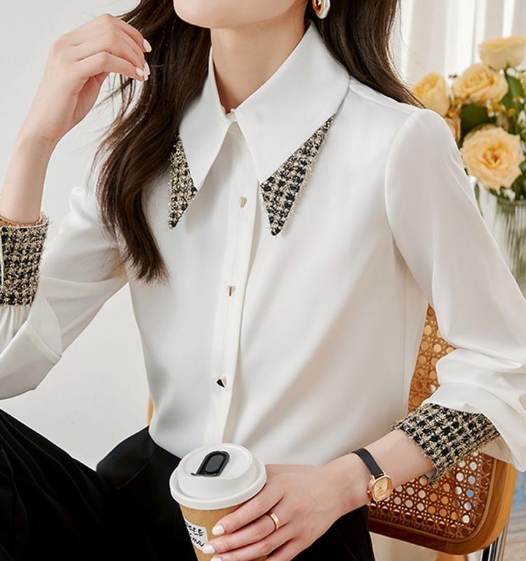 Tweed Cuff Button-Up Shirt Product Image
