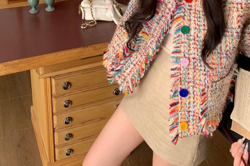 Frayed Multicolor Knit Jacket Product Image