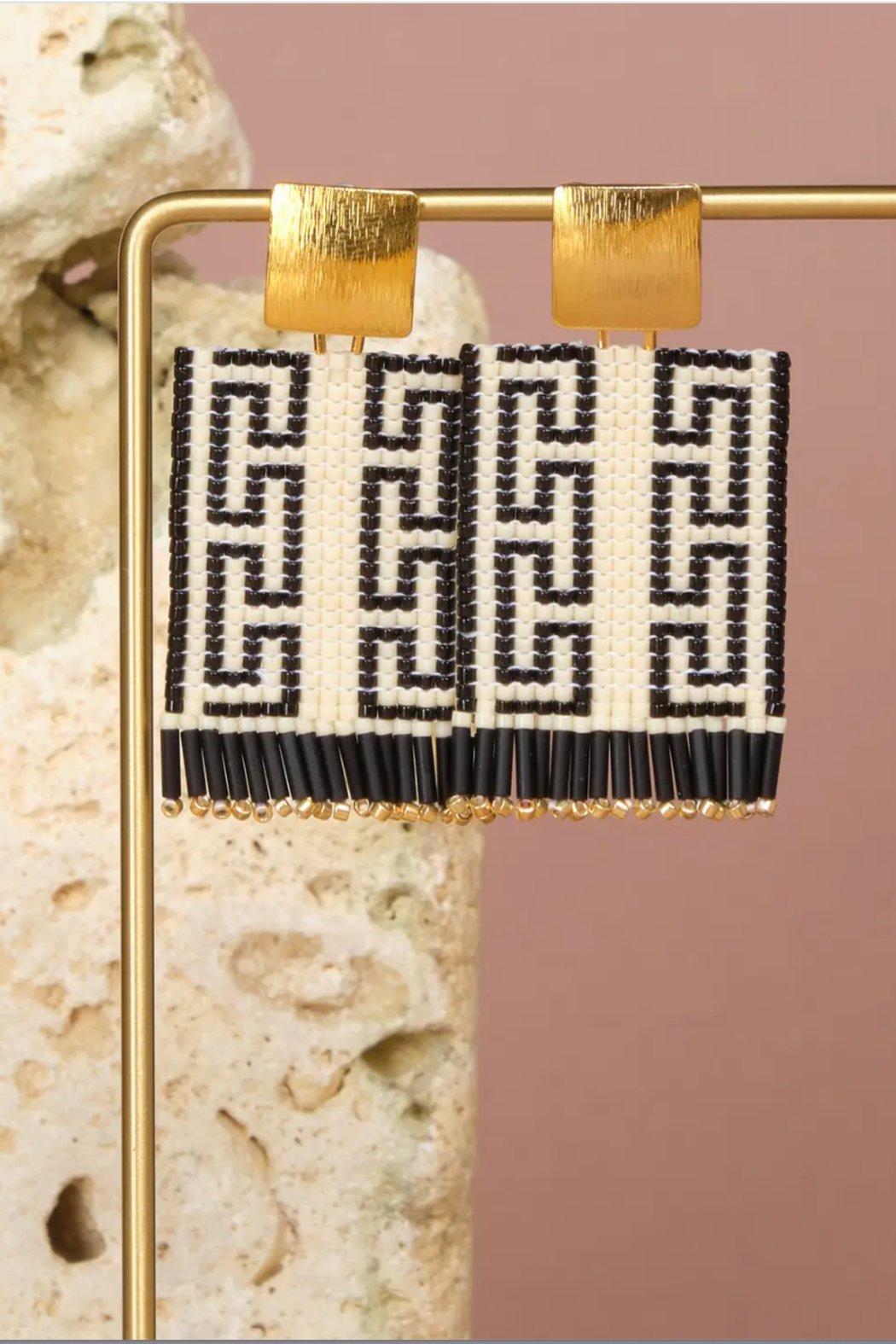 Beaded Handwoven Guajira Square Earrings Product Image
