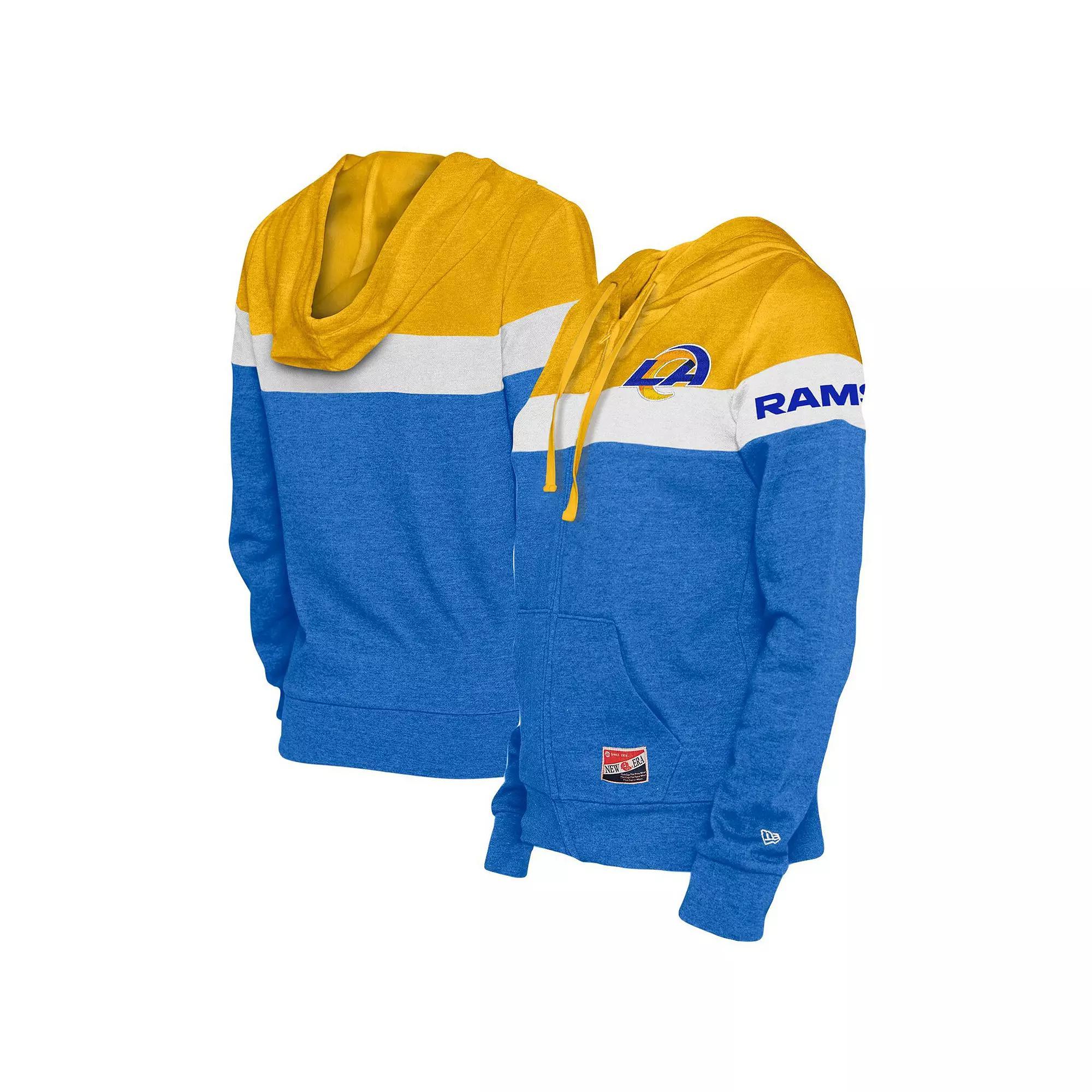 Women's New Era Royal/Gold Los Angeles Rams Throwback Colorblock Full-Zip Hoodie, Size: 2XL, Blue Product Image