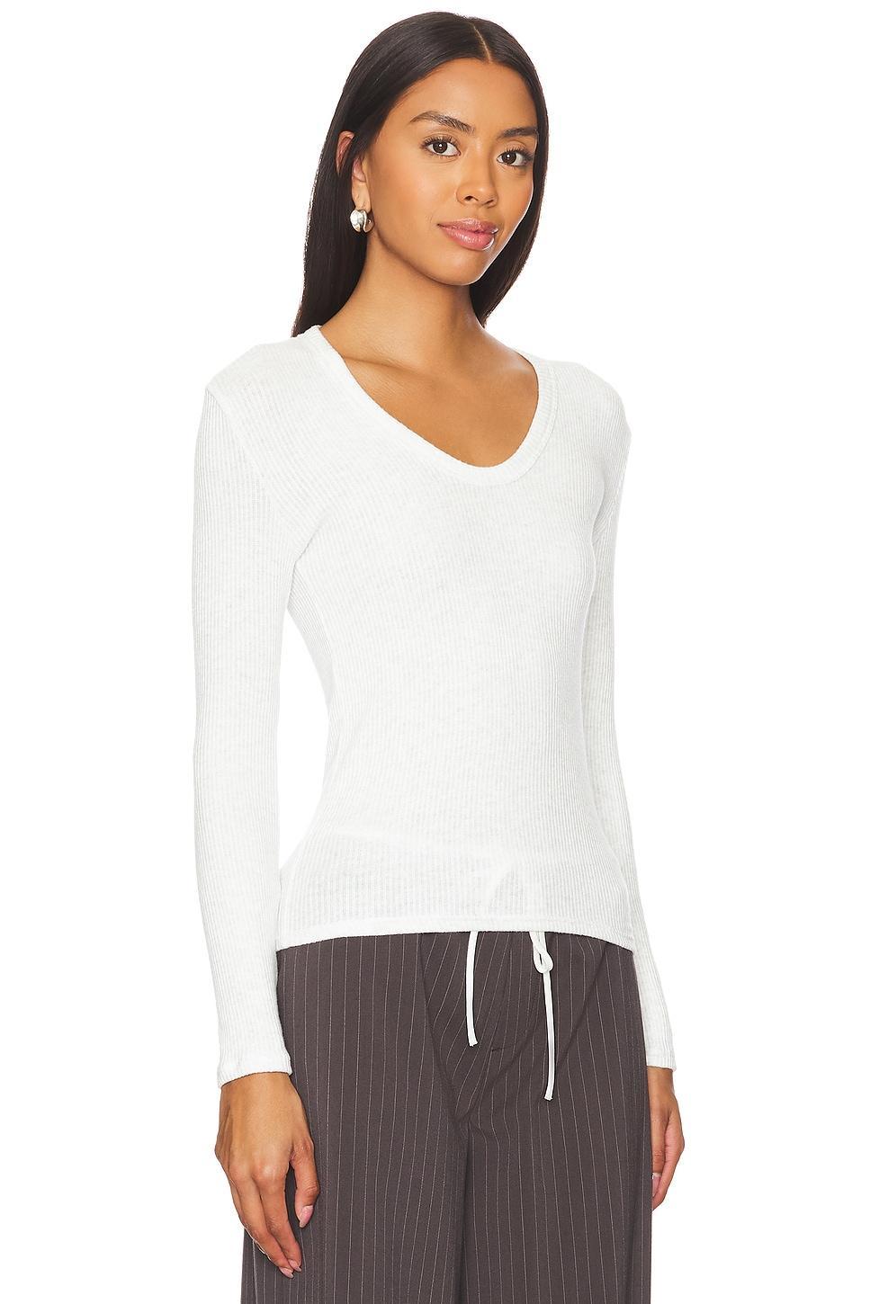 Sweater Rib Long Sleeve U Neck Top perfectwhitetee Product Image