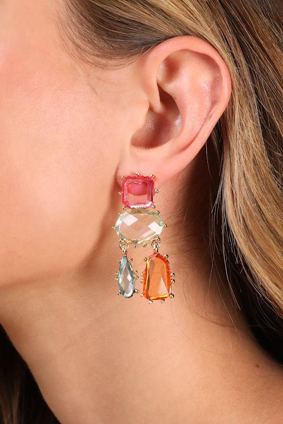 Melena Gold Multi Rhinestone Drop Earrings Product Image
