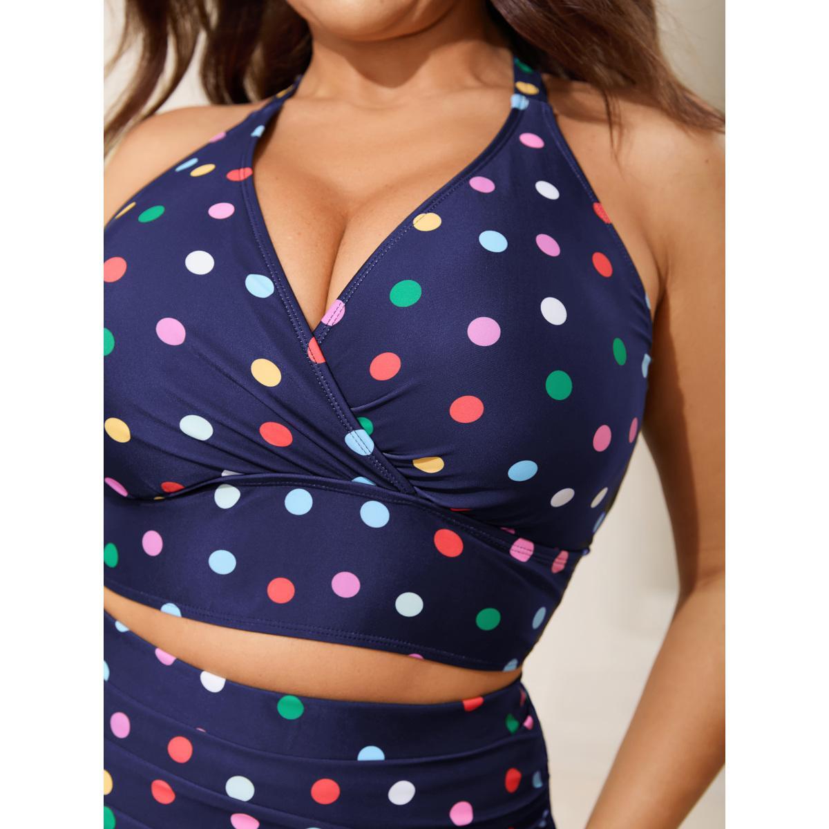 Plus Size Pattern Print Cross-Straps Swim Top Women's Swimwear Lilac Beach High stretch Skinny Overlap Collar Curve Swim Tops BloomChic 18-20/2X Product Image