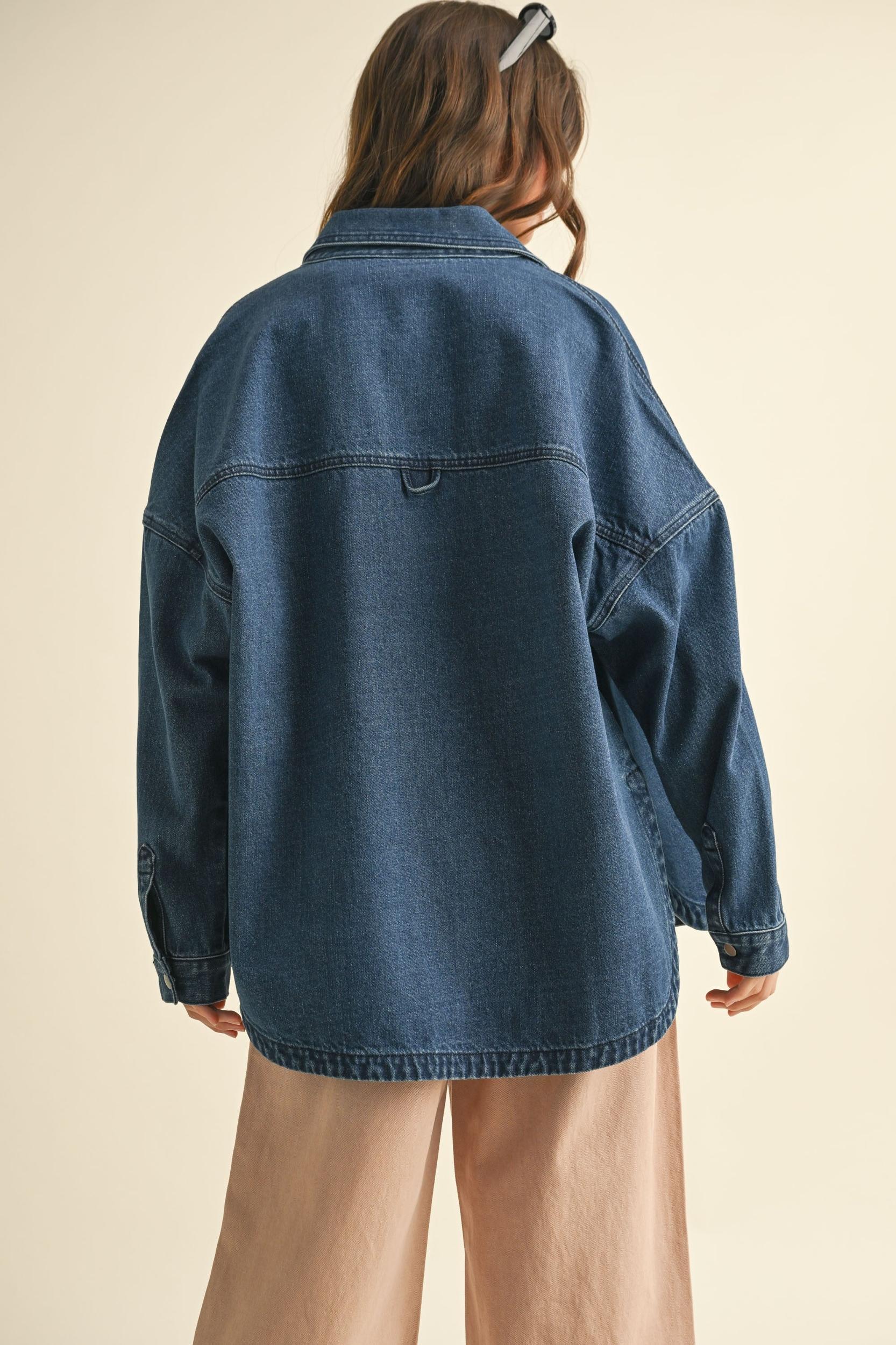 Washed Dark Denim Oversized Jacket Product Image