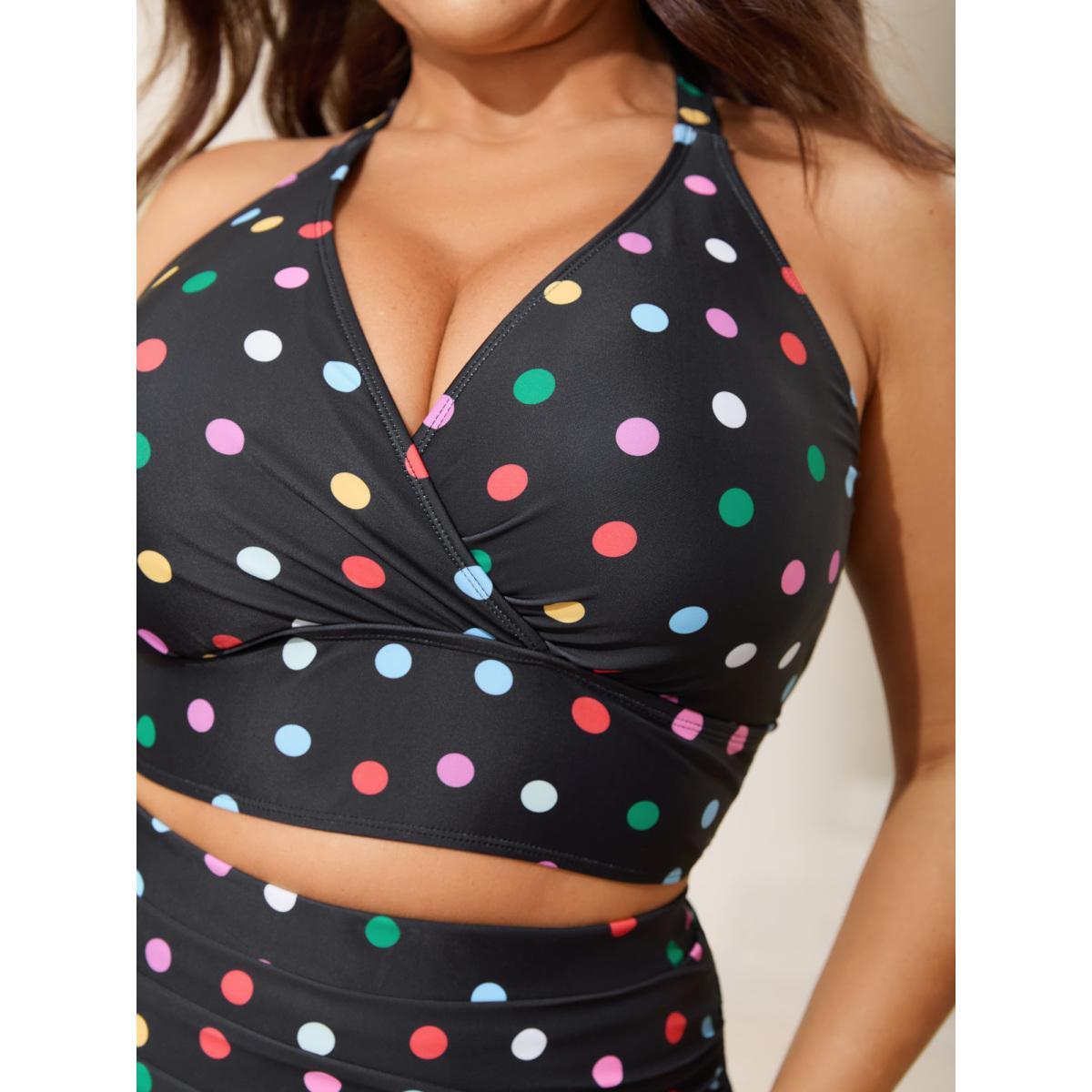 Plus Size Pattern Print Cross-Straps Swim Top Women's Swimwear Lilac Beach High stretch Skinny Overlap Collar Curve Swim Tops BloomChic 18-20/2X Product Image
