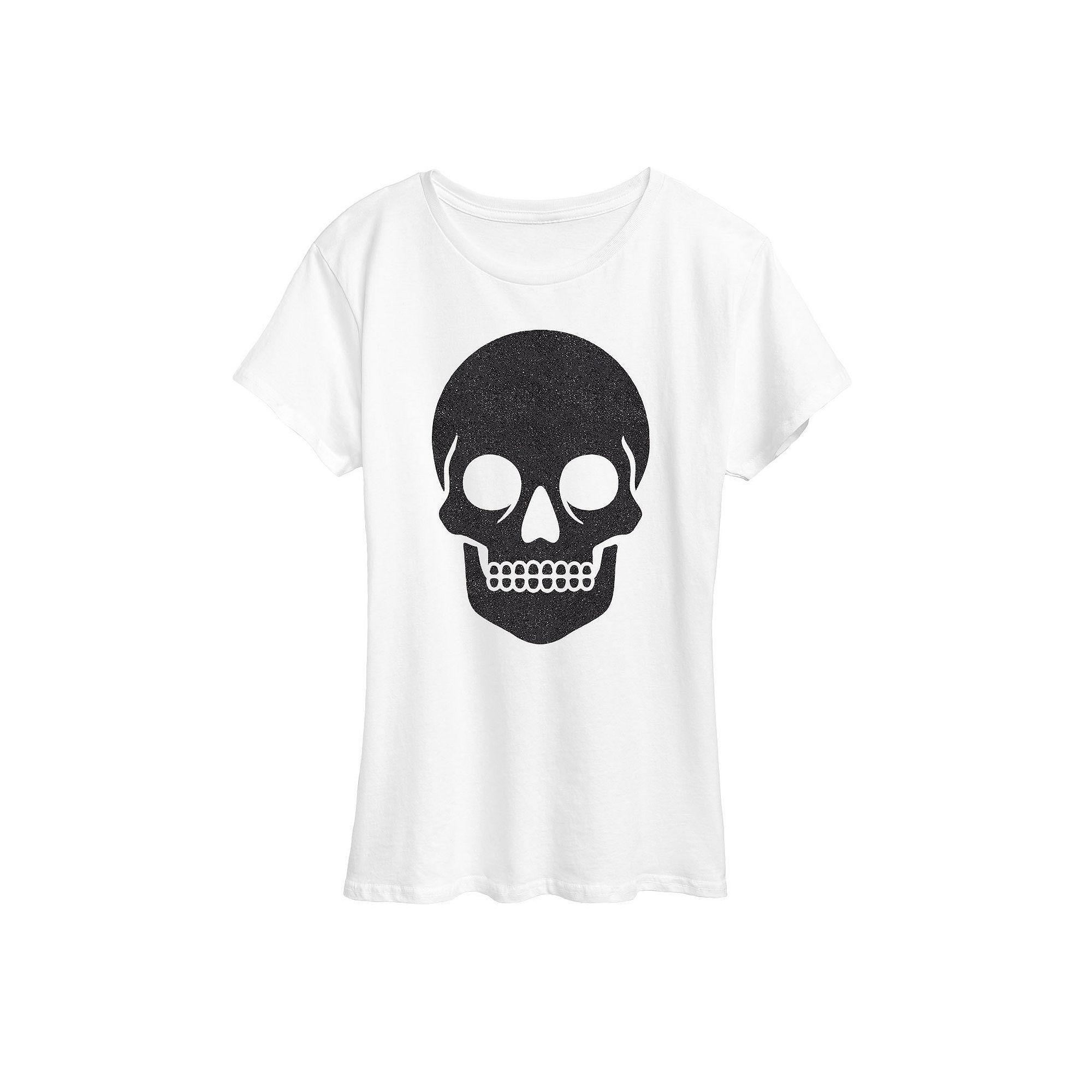 Women's Skull Sparkle Halloween Tee, Girl's, Size: Small, Grey Wine Product Image
