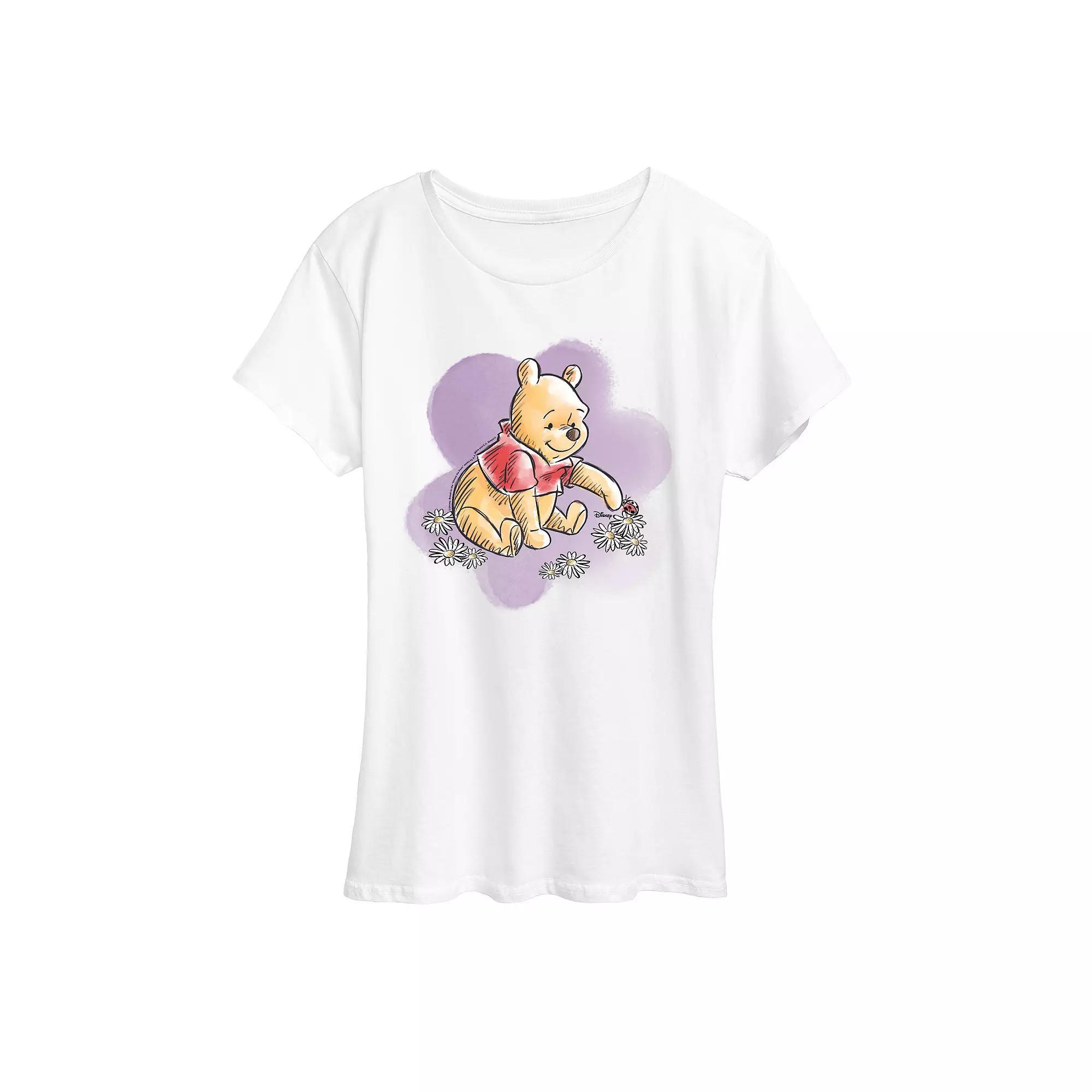 Disney's Winnie The Pooh Women's Floral Graphic Tee, Size: Large, White Product Image