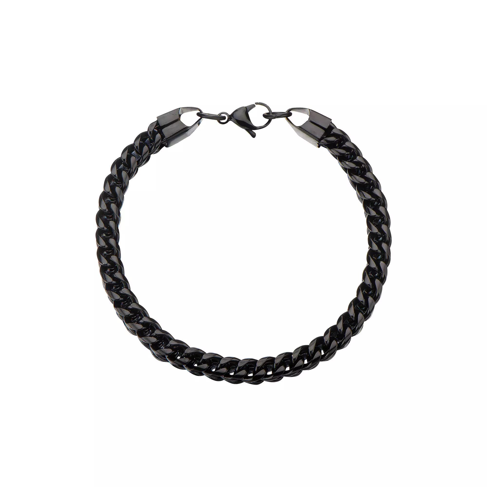 Men's Black Stainless Steel Rounded Franco Chain Bracelet, Size: 8.5" Product Image